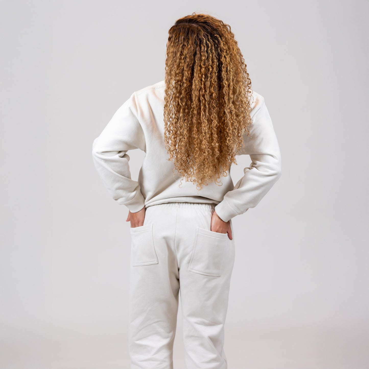woman wearing stone heavyweight joggers back pocket view – Nice Girls Label