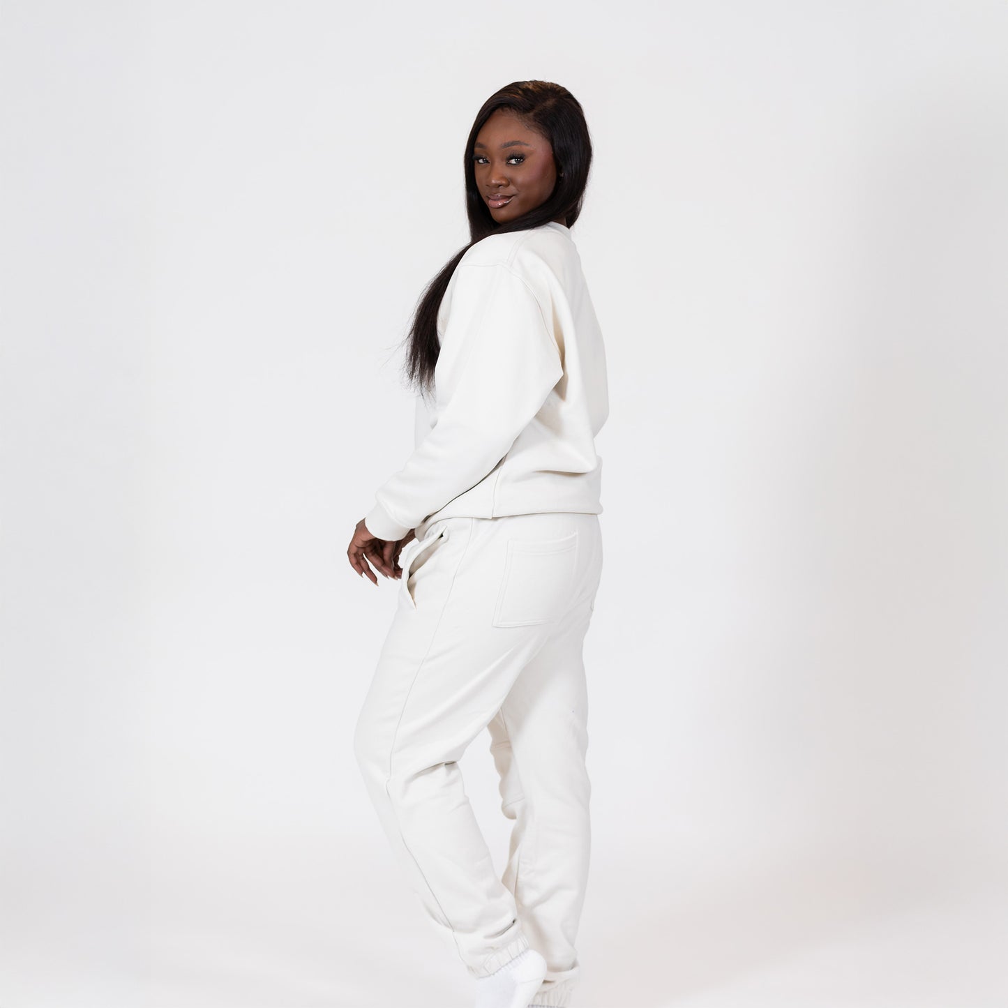 model wearing stone heavyweight joggers in large – Nice Girls Label